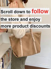 1pc Women's Autumn/Winter New Large Capacity Colorblock Shoulder Tote Bag, Fashion Commuter Bag, Suitable For Office, School, College Classes, Casual Wear - 卡其色 - 查看 2