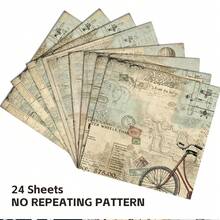 24 Sheets 6x6 Inch Vintage Travel Scrapbooking Paper, Non-Repeating Pattern Postage Stamp Collage Cardstock, Distressed Map And Airplane Craft Paper, Suitable For DIY Junk Journal, Nautical Diary And Vintage Paper - Square - View 5