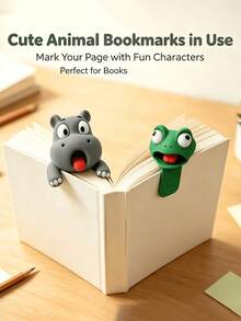 3件組 3D卡通動物書籤套組－趣味可愛「被壓扁」動物風格書籤，適合作為獎勵、送給愛書人的禮物、閱讀配件或教室聖誕交換禮物 - 彩色 - 查看 3