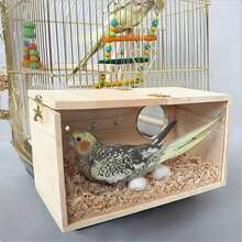 1pc Natural Material Product, Random Color Style Accessory, Outdoor Garden Decor Bird House, Transparent Visible Wooden Breeding Box For Cockatiel And Tiger Parakeet, Bird Nest - View 1