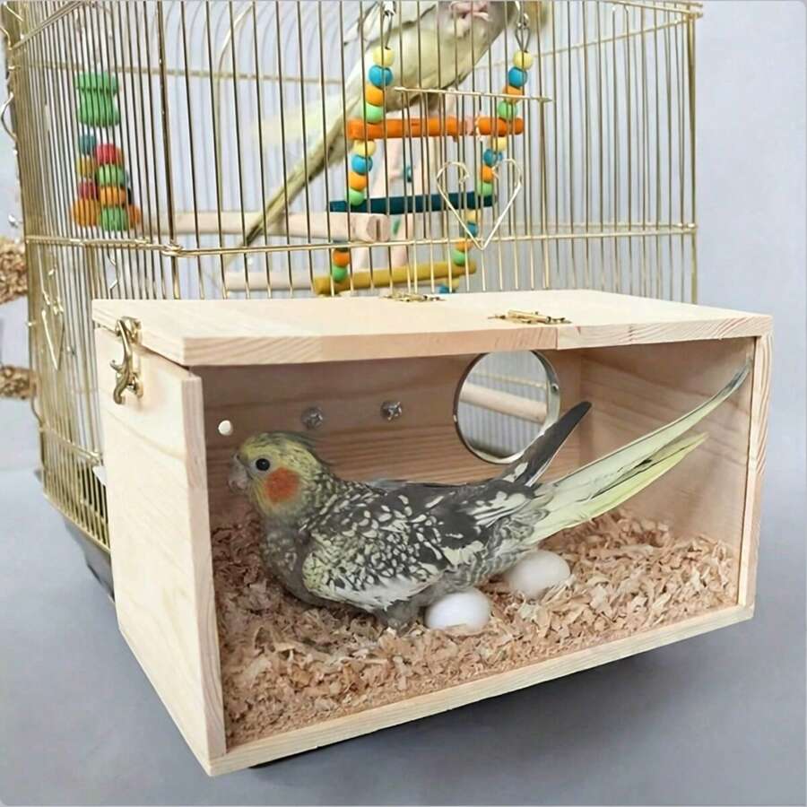 1pc Natural Material Product, Random Color Style Accessory, Outdoor Garden Decor Bird House, Transparent Visible Wooden Breeding Box For Cockatiel And Tiger Parakeet, Bird Nest - View 1