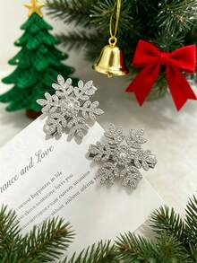 10pcs Christmas Rhinestone Snowflake Hair Clips, Girls Autumn/Winter Side Bangs Clips, Loose Hair Clips, Premium Hair Accessories - Multicolor - View 3