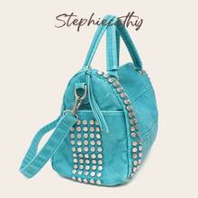 Women's Vintage Washed PU Leather Y2K Rivet Handbag & Crossbody Bag, Distressed Fashion Rivet Shoulder Bag, Large Capacity Daily Commute Travel Handbag, Streetwear - Multicolor - View 3