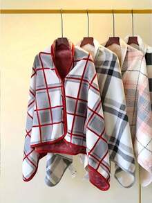 Thickened Flannel Plaid Scarf Blanket With Snap Button Design, Unisex Comfortable Shawl Blanket, Suitable For Home And Office, Easy To Wear, Multi-Functional Cape Style, Perfect For Casual Relaxation - Multicolor - View 4