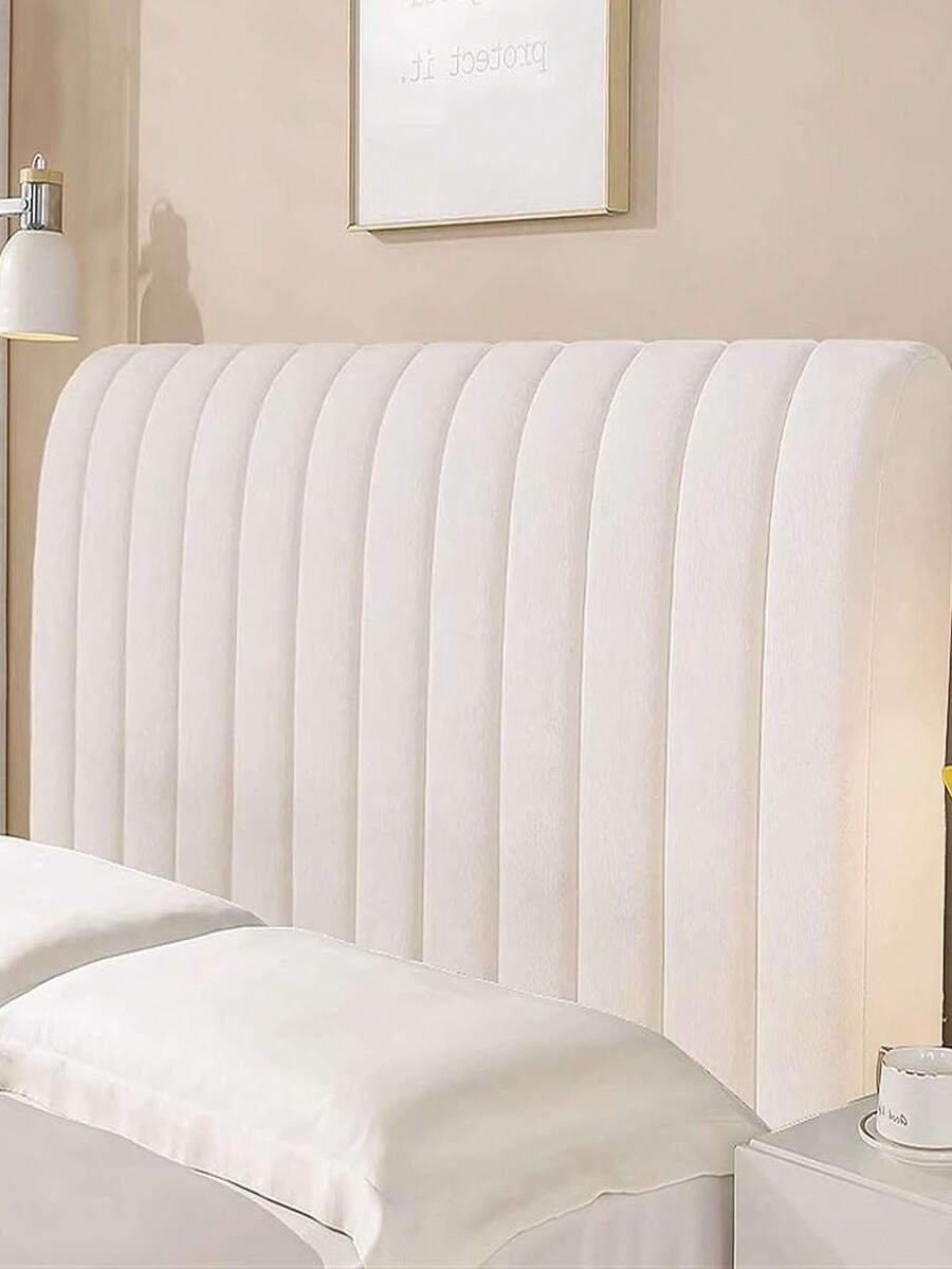 Hexagon Pattern Quilted Soft Bread-Style Headboard Cover, Thick Solid Color Dust-Proof Protective Headboard Cover, All-Season Bedding Accessory, Fixed Adhesive Headboard Cover, Elastic Stretchable Back, Detachable - Off-white - View 1