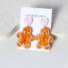 Christmas 1 Pair Gingerbread Man Water Ripple Brown Heart Acrylic Dangle Earrings, Elegant Cute Minimalist Versatile Gift For Women - Y1016 - View 1