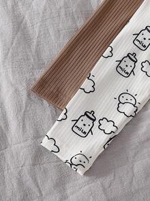 Autumn/Winter Cute Baby Boy Brown + White Cloud & Sun All-Over Print Romper 2-Piece Set, Soft Fabric, Suitable For Baby Boy Home Wear - Brown - View 7