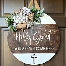 Farmhouse Style Christian Door Sign, "Welcome" Wreath, Joshua 24:15 Scripture Plaque, Christian Front Door Decor With Bible Verse, Faux Wood Indoor/Outdoor Wall Hanging, Durable Religious Home Decor, Porch Decor, Durable Outdoor Sign, Garden Decor - Multicolor 2 - View 3