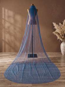 Starry Glitter Blue Long Floor Veil, Flowy Tulle Veil For Party & Evening Dress - Multicolor - View 5