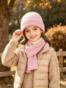 3Pcs Kids Unisex Solid Color Ribbed Knit Beanie Autumn Winter Warm Soft Cuffed Hat - Multicolor - View 1