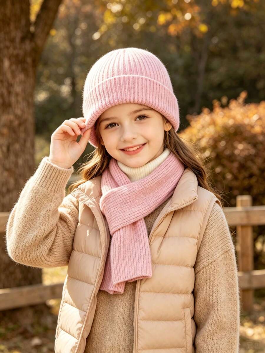 3Pcs Kids Unisex Solid Color Ribbed Knit Beanie Autumn Winter Warm Soft Cuffed Hat - Multicolor - View 1