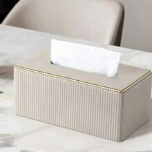 Italian Luxury Style Fine Striped Wooden Tissue Box, New Home Living Room Kitchen Napkin Storage Box Showcasing Exquisite Details - Multicolor - View 1