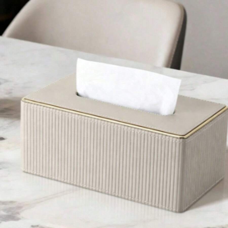 Italian Luxury Style Fine Striped Wooden Tissue Box, New Home Living Room Kitchen Napkin Storage Box Showcasing Exquisite Details - Multicolor - View 1