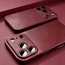 Luxury PU Leather Litchi Texture Matte Phone Case, Compatible With IPhone 18 Pro Max 18 Pro, Anti-Fingerprint Hard Shell, Compatible With 17 Pro Max 16 Pro Max 15 14 Plus 13 Pro Max 12 11 16e 17e, 18 & 17 Series Large Window Coverage - Cherry Red - View 1