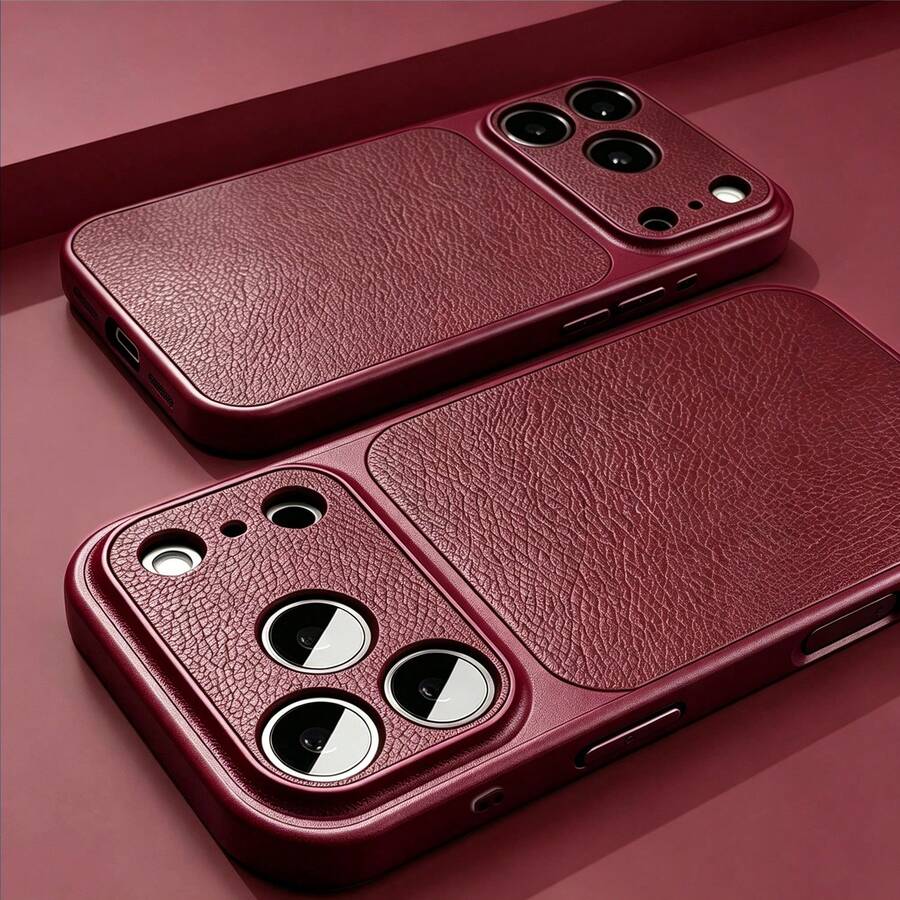 Luxury PU Leather Litchi Texture Matte Phone Case, Compatible With IPhone 18 Pro Max 18 Pro, Anti-Fingerprint Hard Shell, Compatible With 17 Pro Max 16 Pro Max 15 14 Plus 13 Pro Max 12 11 16e 17e, 18 & 17 Series Large Window Coverage - Cherry Red - View 1