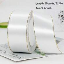 25碼雙面金邊緞帶0.6/1/1.5/2.5/4公分多色緞帶修邊，適用於禮品包裝、手工藝、髮箍、婚禮派對裝飾，配有頭飾配件和服裝用品 - 白色 - 查看 7