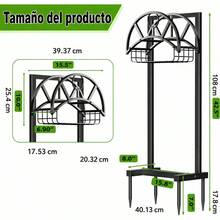 108cm Iron Garden Hose Holder With Storage Basket And 4-Point Anchor Base, Black Outdoor Organizer For Up To 150FT Hoses - A - View 6
