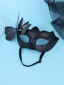 Mysterious Gothic Black Glitter Embossed Masquerade Mask Double Black Butterfly For Halloween Cosplay Dark Bridal Wedding Carnival Prom Party - Black - View 4