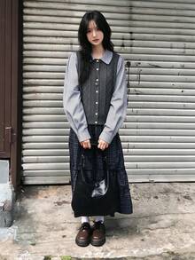 Women's Single-Breasted Casual Plaid Cable Knit Cardigan - Grey - View 2