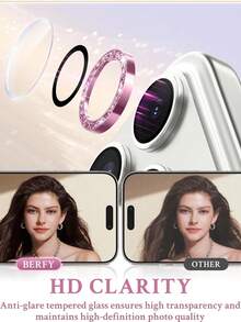 6PCS Bling Camera Lens Protector Compatible With Iphone 18 Pro Max/18 Pro, 17 Pro Max/17 Pro/17 Air/17, 16 Pro Max/16 Pro/15/14/13/12/11, Shiny Crystal Diamond Metal Ring, 9H Tempered Glass, Anti-Scratch, HD Clear, Full Coverage, Case Friendly Camera Protection, Fashion Phone Accessories - Pink - View 3