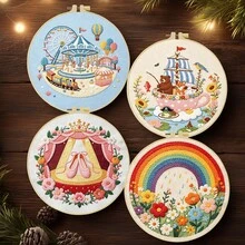 1PC 20*20cm/7.9*7.9in,Amusement Park Embroidery Kit, DIY Handmade Embroidery Set For Adult Beginners, Home Gift, Women's Sewing Gift, Including User Manual, Printed Pattern Fabric, Embroidery Frame, Needle And Thread. - 20*20cm/7.9*7.9in - View 3
