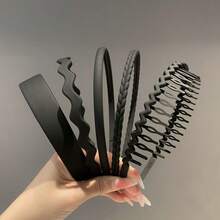 5pcs Minimalist Black Matte Headbands, For Washing Face, Going Out, Daily Use, Makeup Headband - Black - View 2