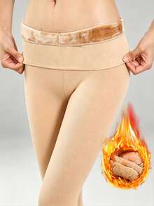 1/2 Pasang Legging Wanita 200G dengan Lapisan Bulu, Desain Bergaris Lembut, Lapisan Dasar Elastis yang Nyaman, Cocok untuk Pakaian Kasual dan Formal Sehari-hari di Musim Gugur/Musim Dingin - MultiWarna - View 11