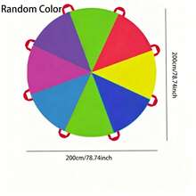 Rainbow Parachute, 6.56ft Long, Random Color, Outdoor Party Activities, Suitable For Cooperative Team Games, Family Team Building. - 2M - View 2
