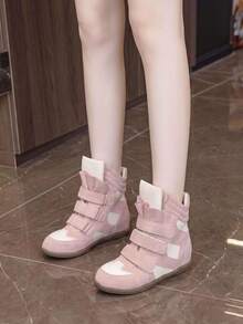 Women's Sports Shoes Invisible Height Increase Hook-And-Loop Design Fashion High-Top Casual Shoes For Daily Wear - Pink and White - View 1