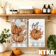 2pcs Thanksgiving Autumn Pumpkin Print Kitchen Towels, Soft And Absorbent, Reusable And Washable, Home Cleaning Essential, Kitchen Accessories, Holiday Gift For Friends - Grey - View 6