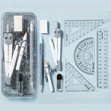 1 Set Math And Geometry Tool Kit, Includes 9 Office Supplies And Storage Box, Contains Triangle Ruler, Protractor, Ruler, Eraser, Pencil And Mechanical Pencil, Eraser, Compass And Other Tools. - Green Kit - View 11