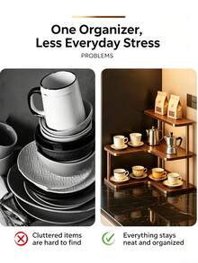 Cup Holder Desktop Corner Storage Rack Dining Table Organizer Sideboard Bar Counter Cup Coffee Mug Tea Set Organizer Shelf - Khaki - View 5