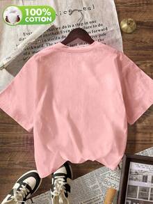 女款休閒漸層粉色 Blessed 字母印花圓領短袖 T-shirt 上衣，適合春夏秋季 - 粉色 - 查看 6