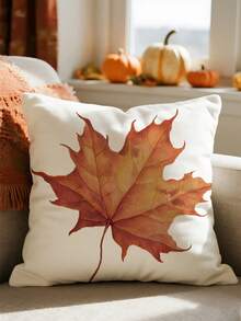 1pc Thanksgiving Maple Leaf And Pumpkin Print Throw Pillow Cover – Harvest-Themed Decor; Single-Sided Digital Print; Suitable For Sofa, Living Room, And Bedroom; Zipper Closure; Machine Washable (Insert Not Included) - Brown - View 4