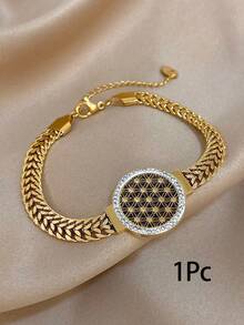 1Pc/Set Minimalist Round Flower Of Life Snake Chain Stainless Steel Bracelet Set,For Women,Party,Daily,Office,Christmas,Boho,Valentine Birthday Gifts - Multicolor - View 11