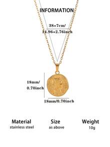 1pc Stainless Steel Asymmetrical Human Portrait Coin Necklace, Ins Style Vintage Minimalist Clavicle Chain For Women - Yellow Gold - View 11