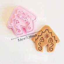 Hanging Cup Christmas Biscuit Mold Cartoon Snowhouse Gingerbread Man Cookie Cutter 3D Cookies Fondant Mold Cake Decorating Baking Molds - Pink - View 16