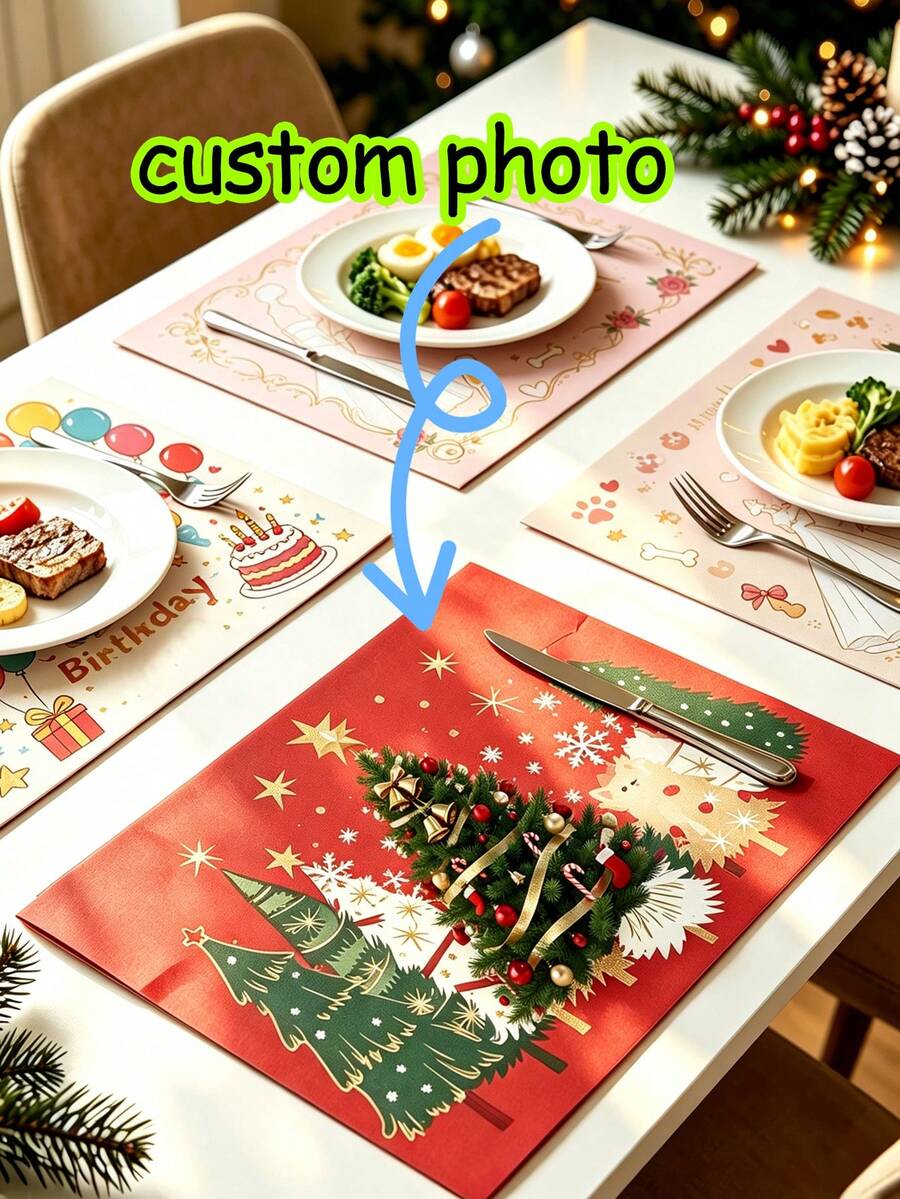 10/20/50pcs Customized Disposable Paper Placemats, Personalized Printed Table Mats, Customizable Photo Placemats, Suitable For Weddings, Birthday Parties, Restaurants, Cafes, Family Gatherings, Event Planning And Small Business Owners, Applicable For Banquets, Holiday Dinners, Hotels, Perfect For Catering Services, Party Hosts And Home Users - Multicolor - View 1