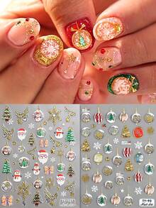 2pcs/Pack 5D Christmas Nail Stickers, Self-Adhesive Embossed Decals With Christmas Snowball, Christmas Tree, Wreath And Colorful Gemstone Patterns, Cute Winter Holiday Nail Art Decoration, Suitable For DIY And Nail Salon Use - Multicolor - View 3