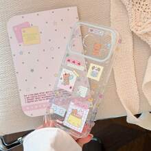 GUCADI Transparent Phone Case With Cute Pudding Bear And Blue Bear Collage Design, Suitable For Apple 17 And 18 Pro, Exquisite Design With Transparent Material And Heart Pattern On The Sides, Also Suitable For 15 And 16, Cute And Girly, Creative Design With Geometric Shapes And Cartoon Style, Unique Appearance With Strong Style - Clear - View 4