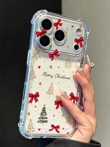 Phone Case - [2D Print] Compatible With IPhone 18/18 Pro/18 Pro Max/17/17 Pro/17 Pro Max/16/15/14/13/12 Series, Small Red Bow Christmas Tree Handwritten Text Full Print Pattern Transparent Four-Corner Shockproof Phone Case, Lightweight And Protective, Unisex For Daily Use, Ideal Gift - Clear - View 2