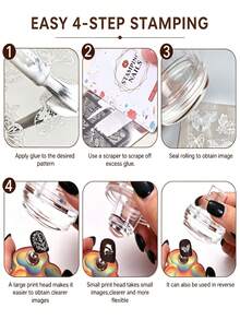 Transparent 3-In-1 Silicone Nail Art Stamper Kit, Clear Stamp Tool With Scraping Card For French Tip Pattern Printing DIY Manicure Decoration - Multicolor - View 10