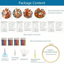 5 Sets Nordic Forest Animal Cross Stitch Full Material Kit Including Embroidery Hoop 11CT Small Fox/Deer/Hedgehog/Owl/Squirrel Printed Pattern Handmade DIY Gift For Best Friend Bedroom Living Room Decor Simple For Beginners - Multicolor - View 14