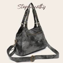 STEPHIECATHY Women's Bucket Shoulder Bag, Textured Washed PU Vegan Leather Handbag, Large Capacity, Multi-Pocket, Tote Crossbody Bag, Daily Casual Commute Travel - Multicolor - View 8