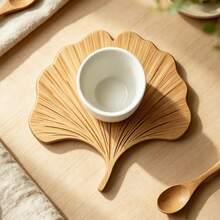 Ginkgo Leaf Shaped Wooden Coaster, Carved Leaf Pattern Water Cup Mat, Heat-Insulating Desktop Protection Pad, Creative Plant Shaped Decorative Coaster, Suitable For Kitchen, Dining Table, Home Decor - Multicolor - View 2