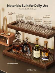 Multi-Layer Desktop Cup Holder Storage Rack, Minimalist Bar Wine Glass Coffee Cup Display Stand, Tea Table Tea Set Organizer Shelf - Brown - View 9