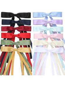 10Pcs Satin Silk Bow Hair Clips Long Ribbon Tassel Hair Barrettes Cute Coquette Balletcore Hair Accessories - Multicolor - View 8