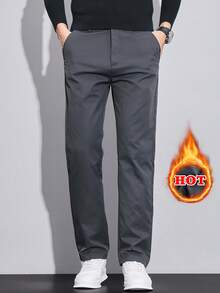 Autumn/Winter Men's Thermal Lined Thick Solid Color Pocket Warm Casual Tapered Long Pants - Dark Grey - View 2