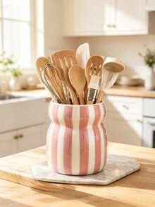 Colorful Vertical Striped Kitchen Utensil Storage Rack, Wavy Tableware Organizer Bin, Multi-Functional Countertop Organizer - Multicolor - View 6