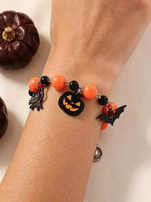 1pc Halloween Funny Black Cat Demon Pumpkin Bat Beaded Single Layer Bracelet Women's Holiday Party Celebration Accessory - Black Cat Pumpkin Bat - View 5